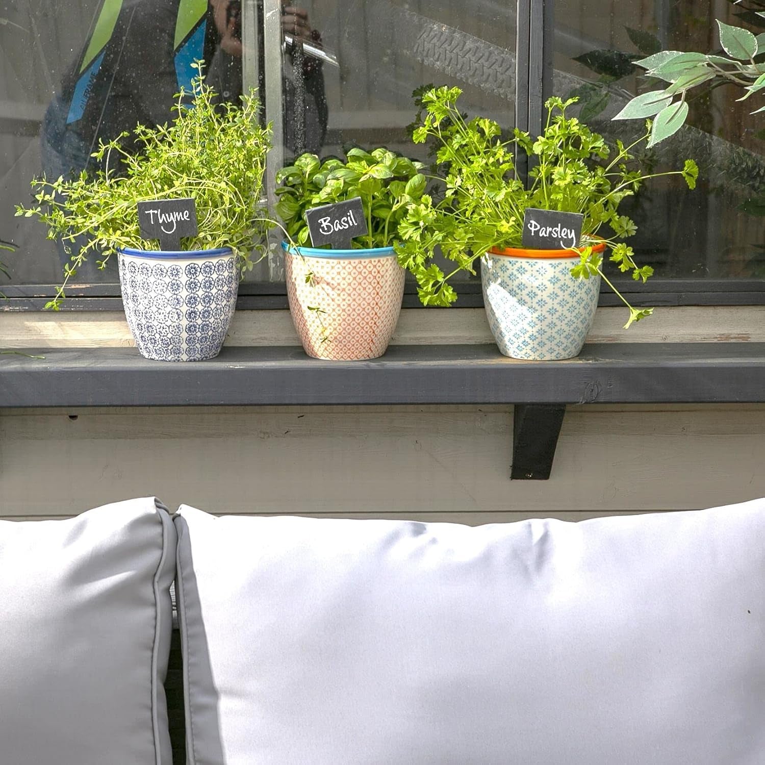 Patterned Plant Pots - Navy - 6 Pack - 14Cm Porcelain Indoor Ceramic Planter with Drainage Holes Outdoor Garden Flower Pots for House & Garden Flowers