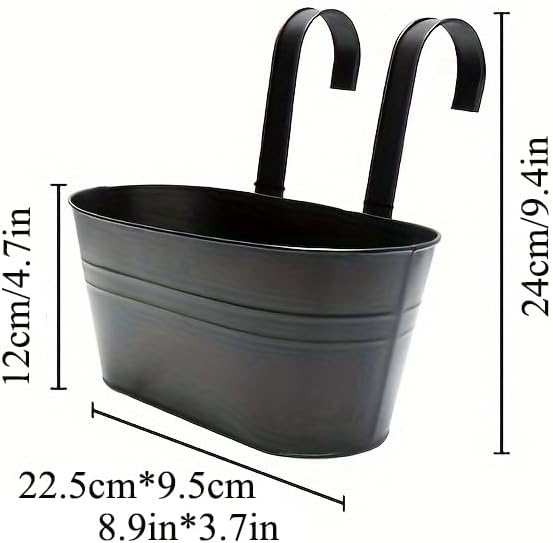 5 Pack Black Metal Hanging Rail Planters – Flower Pots for Balcony, Fence & Deck