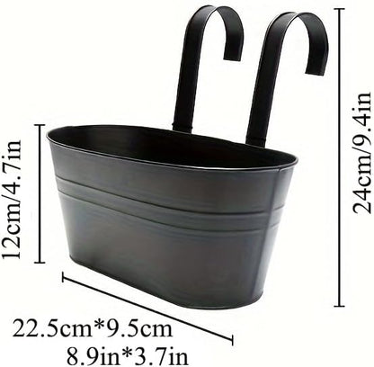5 Pack Black Metal Hanging Rail Planters – Flower Pots for Balcony, Fence & Deck