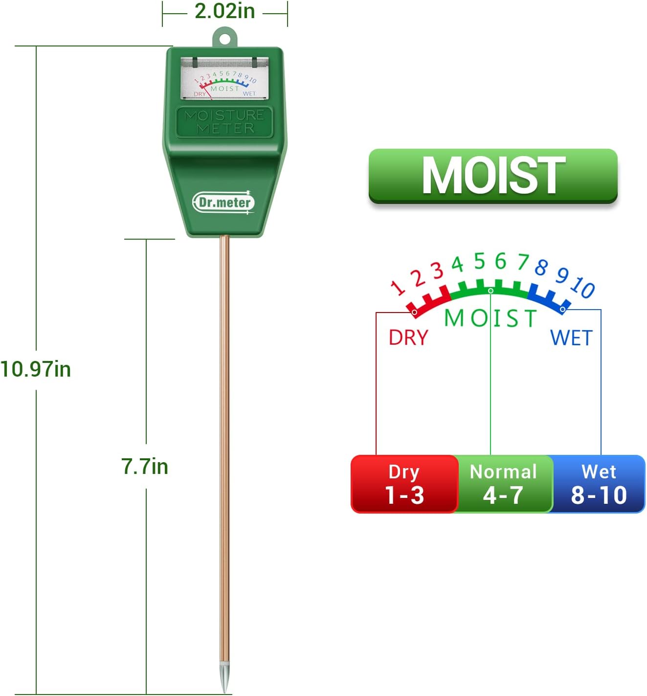 Soil Moisture Meter, Plant Water Meter for Garden Lawn Farm Indoor & Outdoor Use, Soil Tester Hygrometer Sensor for House Plants, Gardening Gifts, No Battery Needed