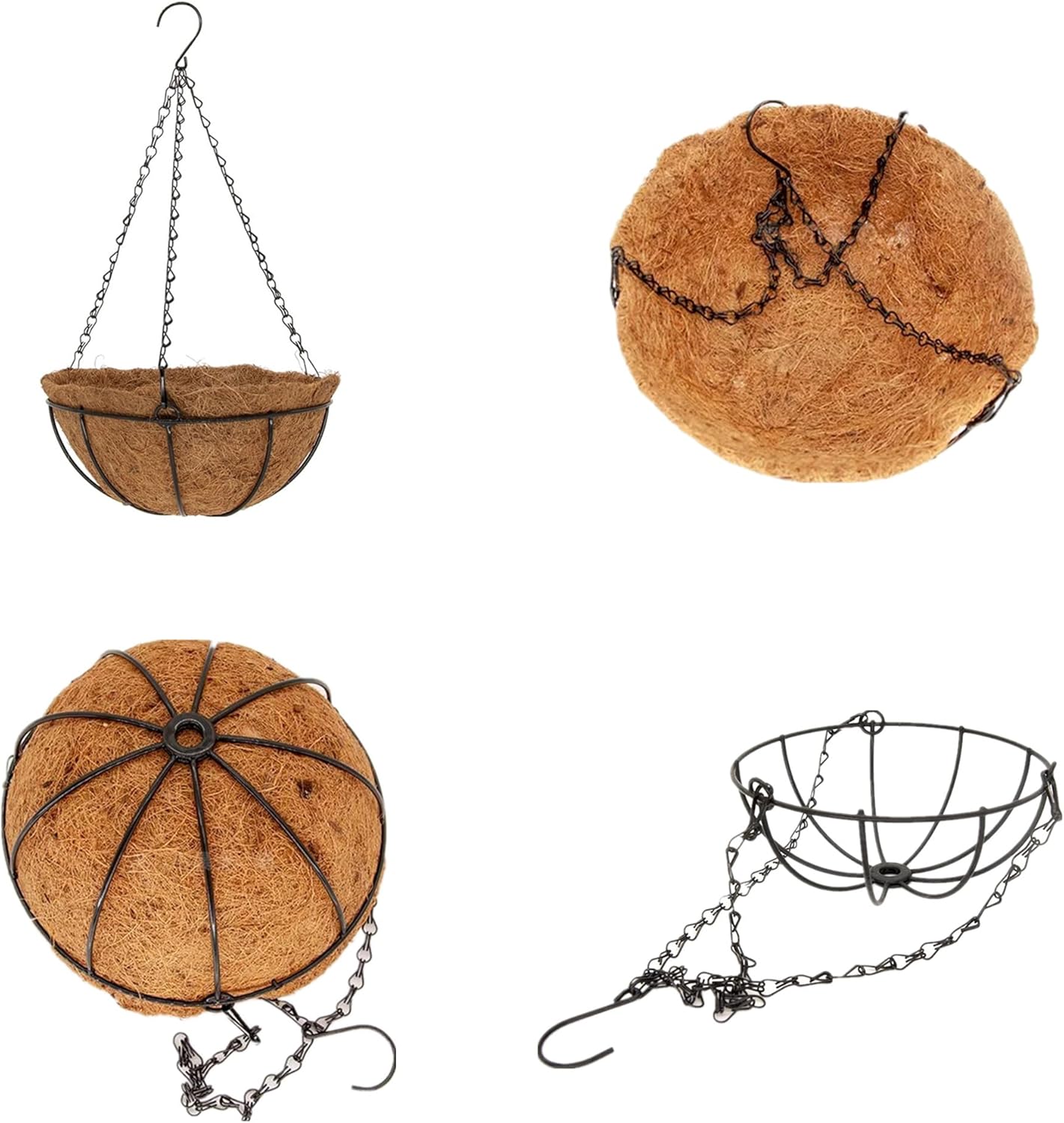 4 Pack 10" Metal Hanging Baskets with Coco Liners – Outdoor & Indoor Planters for Flowers and Gardens