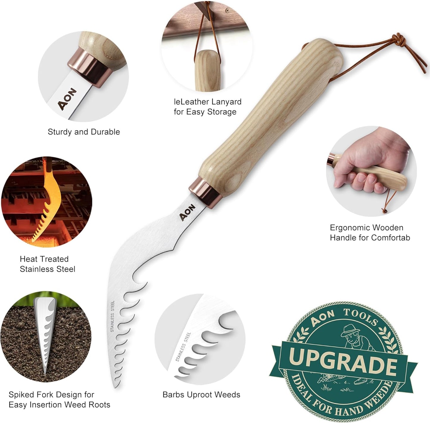 AON 2-Pack Hand Weeder Puller Tools – Heat-Treated Steel & Wooden Handles