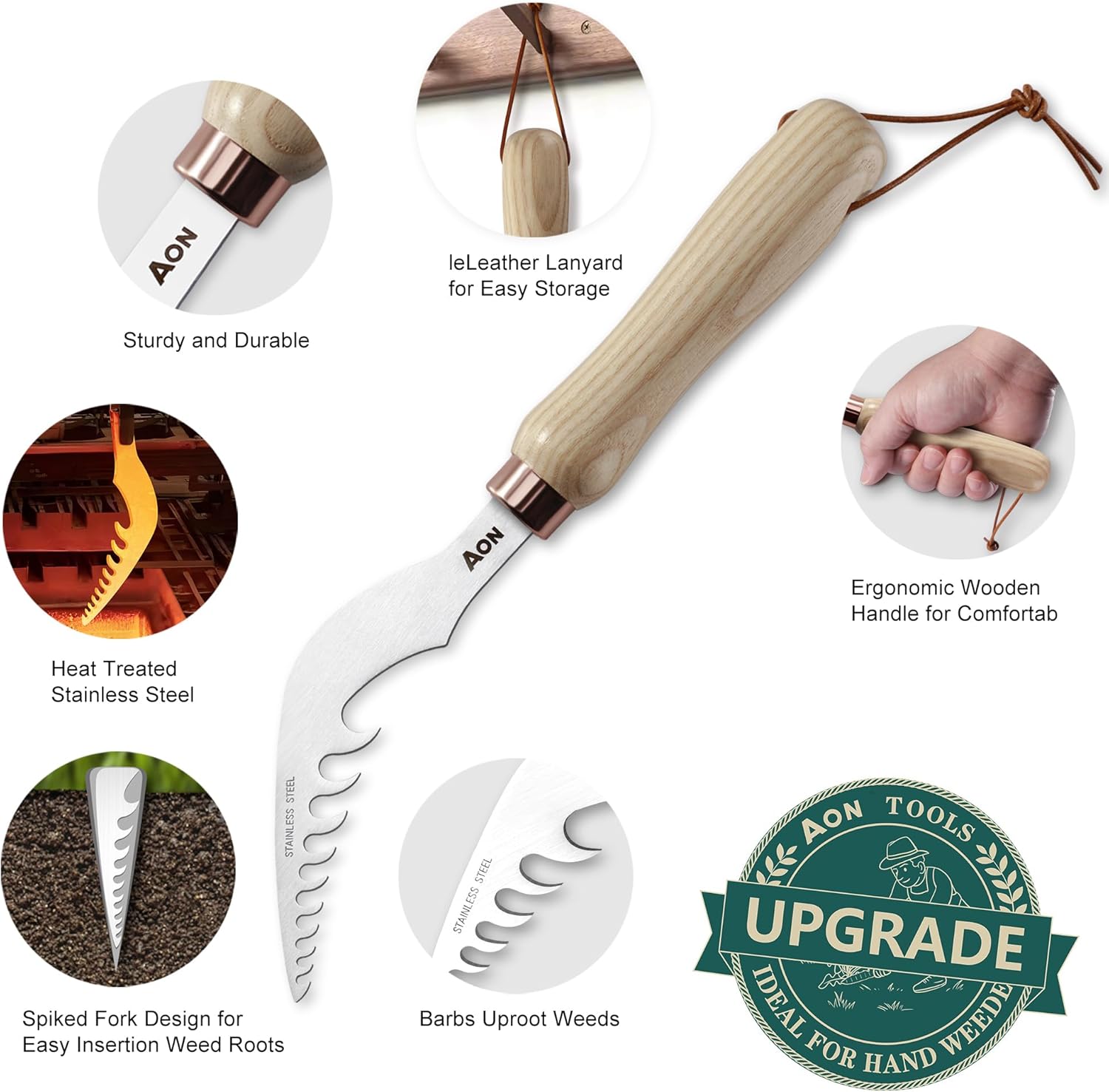 AON 2-Pack Hand Weeder Puller Tools – Heat-Treated Steel & Wooden Handles