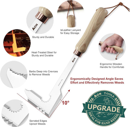 AON 2-Pack Hand Weeder Puller Tools – Heat-Treated Steel & Wooden Handles