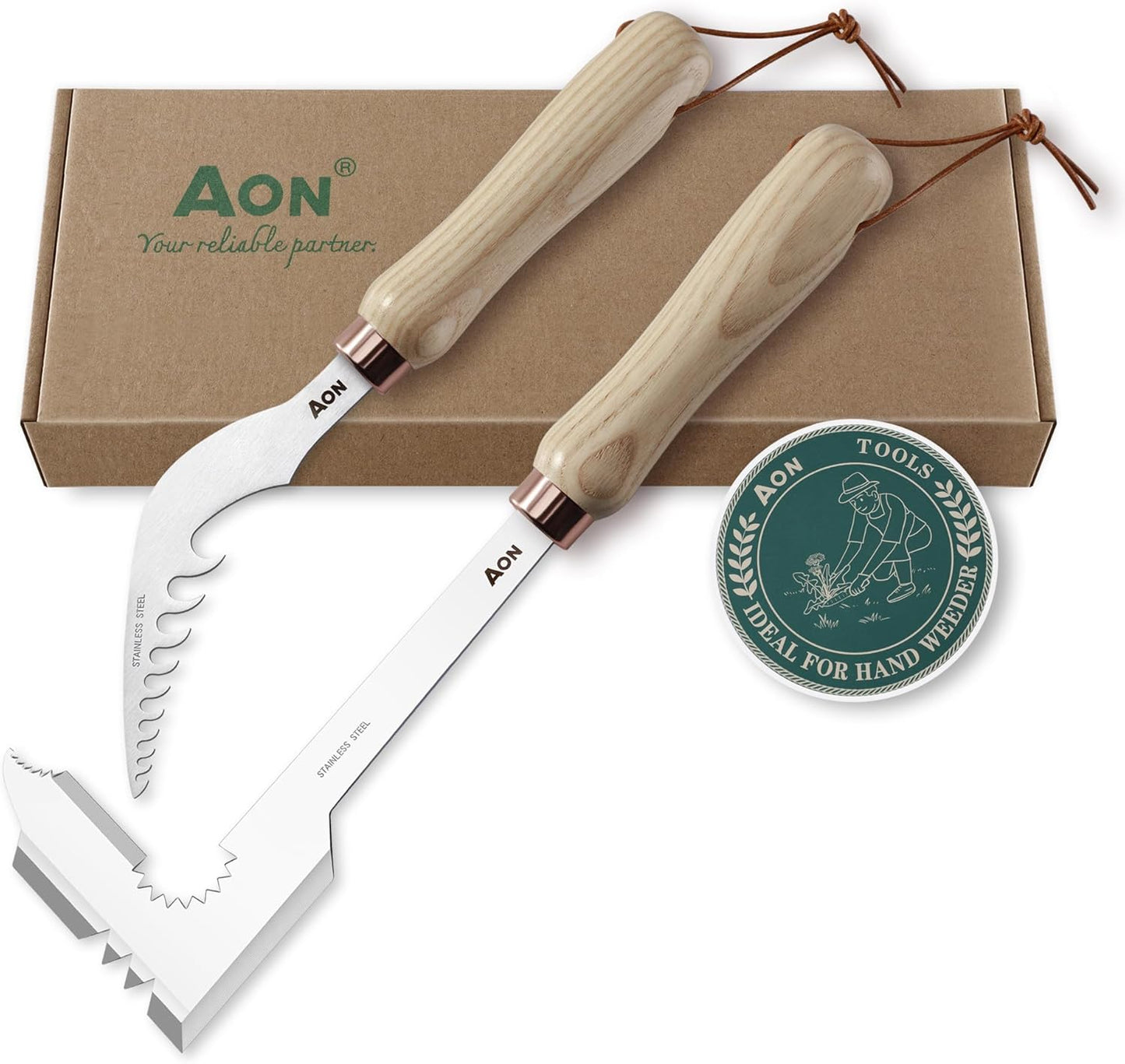 AON 2-Pack Hand Weeder Puller Tools – Heat-Treated Steel & Wooden Handles