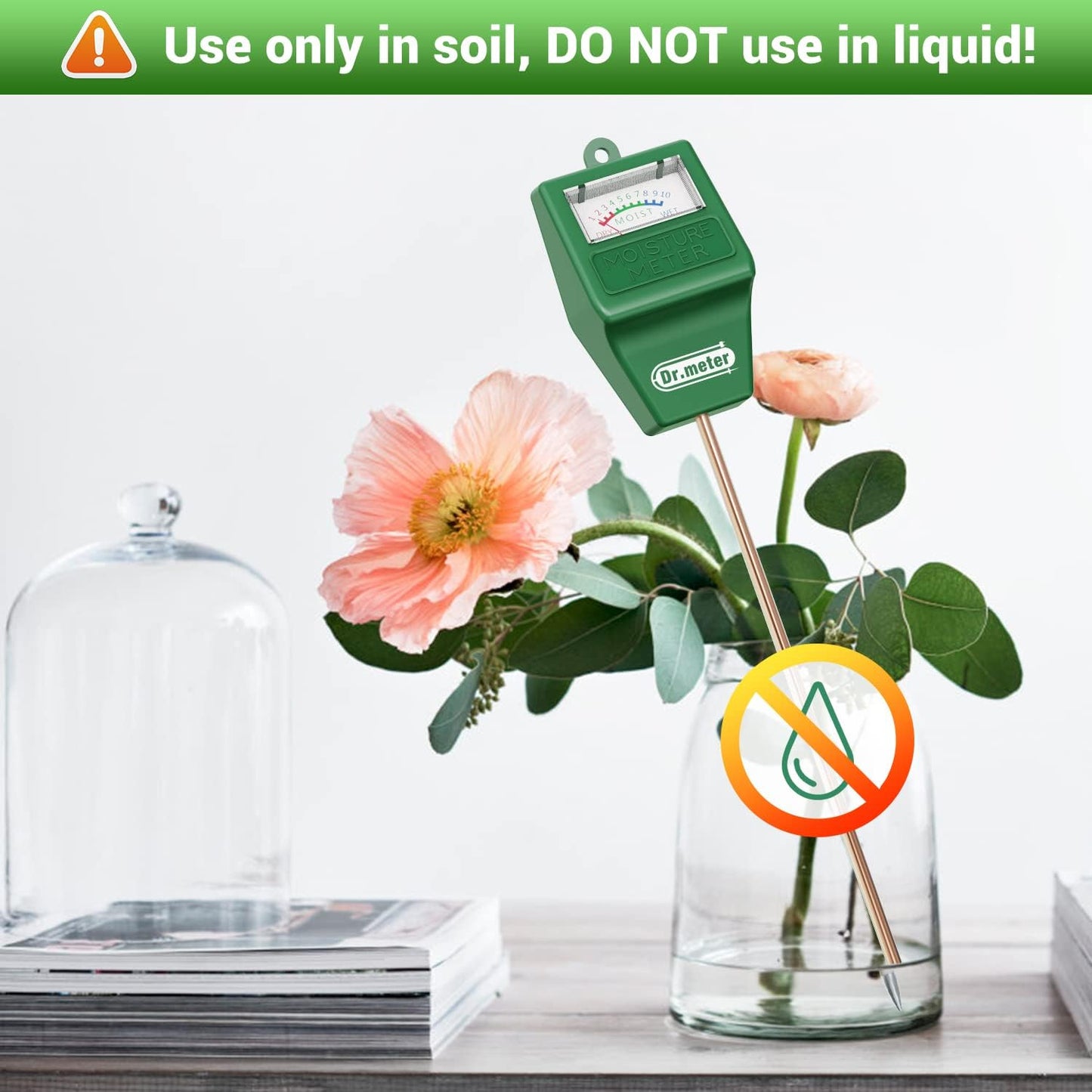 Soil Moisture Meter, Plant Water Meter for Garden Lawn Farm Indoor & Outdoor Use, Soil Tester Hygrometer Sensor for House Plants, Gardening Gifts, No Battery Needed