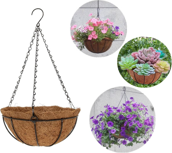 4 Pack -Metal Hanging Baskets with Coco Liners 10"