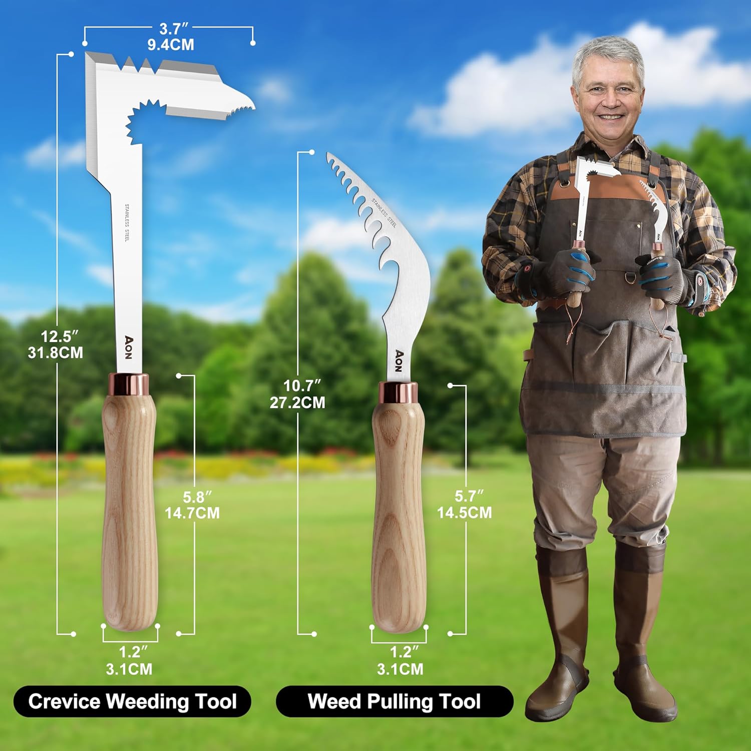 AON 2-Pack Hand Weeder Puller Tools – Heat-Treated Steel & Wooden Handles