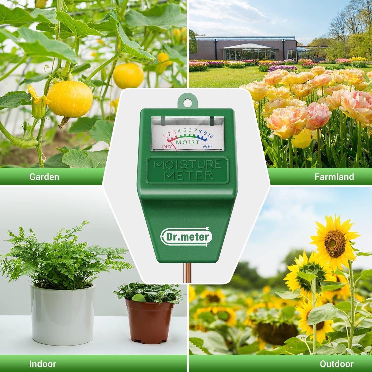 Soil Moisture Meter, Plant Water Meter for Garden Lawn Farm Indoor & Outdoor Use, Soil Tester Hygrometer Sensor for House Plants, Gardening Gifts, No Battery Needed