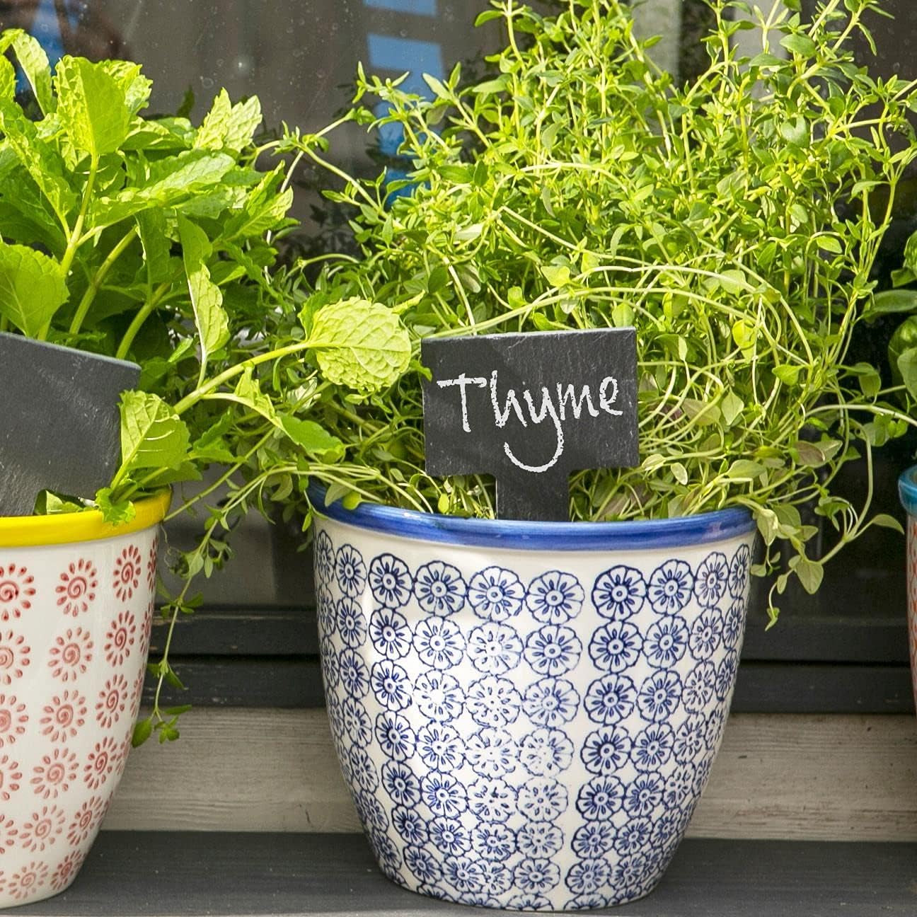 Patterned Plant Pots - Navy - 6 Pack - 14Cm Porcelain Indoor Ceramic Planter with Drainage Holes Outdoor Garden Flower Pots for House & Garden Flowers