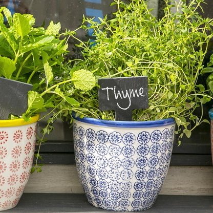 Patterned Plant Pots - Navy - 6 Pack - 14Cm Porcelain Indoor Ceramic Planter with Drainage Holes Outdoor Garden Flower Pots for House & Garden Flowers